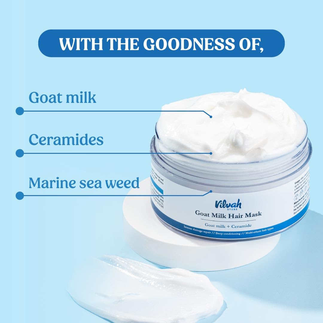 vilvah STORE Goat Milk Hair Mask | Deep Nourishing | Fresh Hair Mask Provides Damaged Deep Conditioning & Strength | Curl Or Styling Cream | Powered With Goat Milk | For Women & Men | 200 Gm