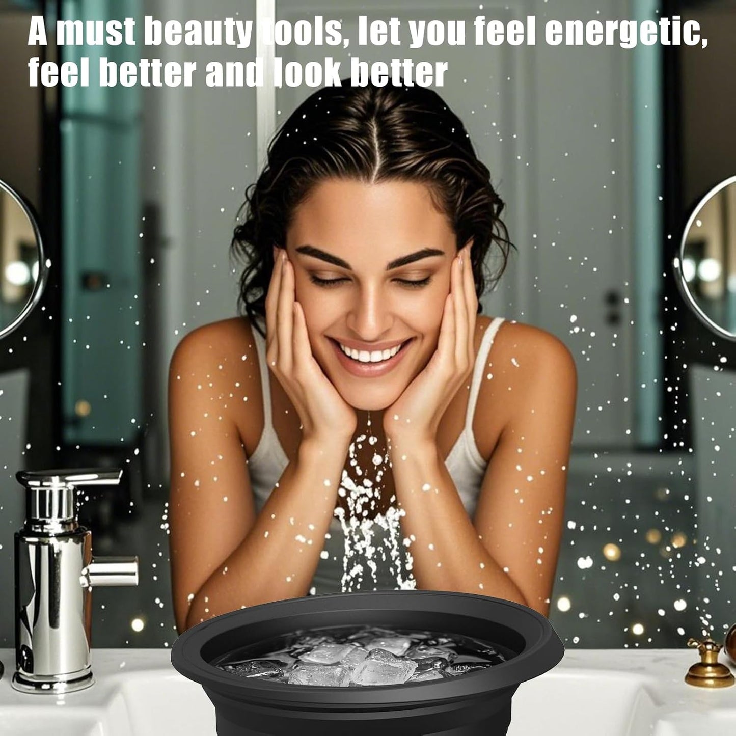 Silicone Face Bowl for Ice with Built-In Icetray, Collapsible Face Tub for Ice Bath