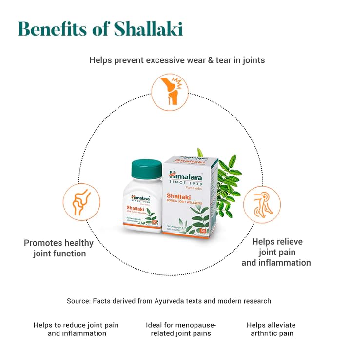 Himalaya Wellness Shallaki Bone & Joint Wellness | Reduces pain and inflammation | Tablets - 60 Count, White