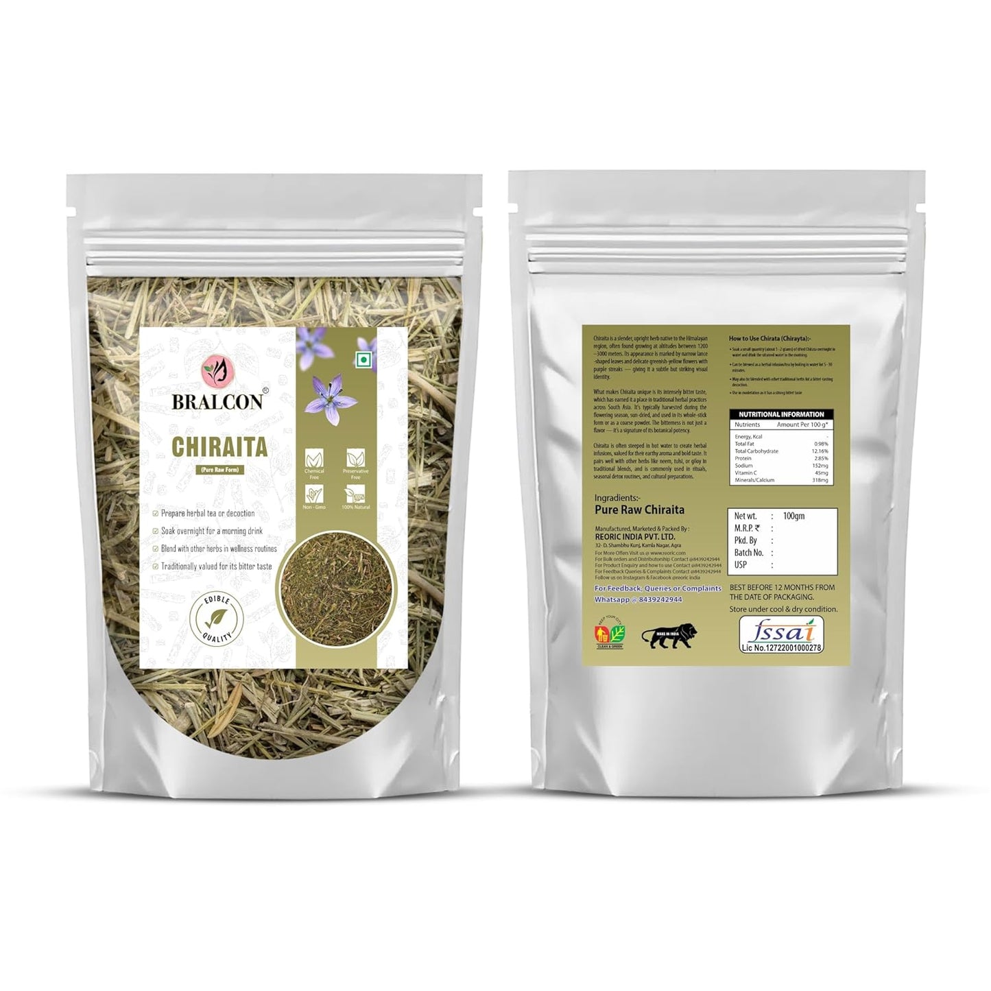 Bralcon Chirata, 100 gm, Fresh & Natural Chirayta
