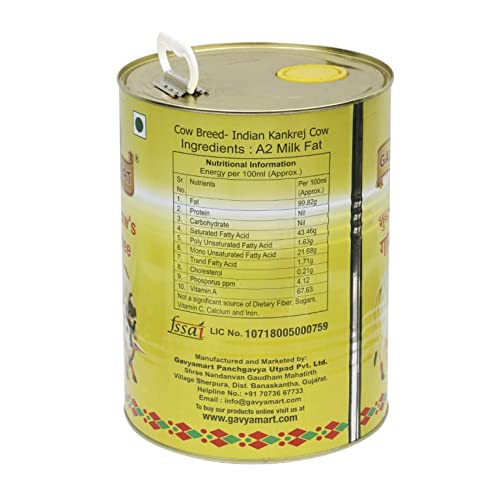 Gavyamart Indian A2 Cow Ghee 100% Pure- Made Of Kankrej Organic Cow Ghee (5 Litre-Pack Of 1)