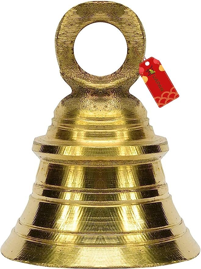 UAPAN Brass Hanging Bell for Festival Home Decoration with J hock, 2 Inch, Pack of 6