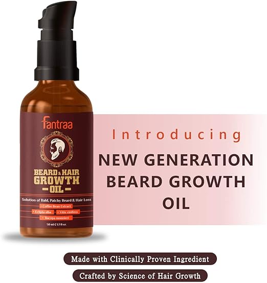 Fantraa Beard and Hair Growth Oil for Men - 50 ml - More Beard Growth with Coffee Bean Extract - 100% Natural