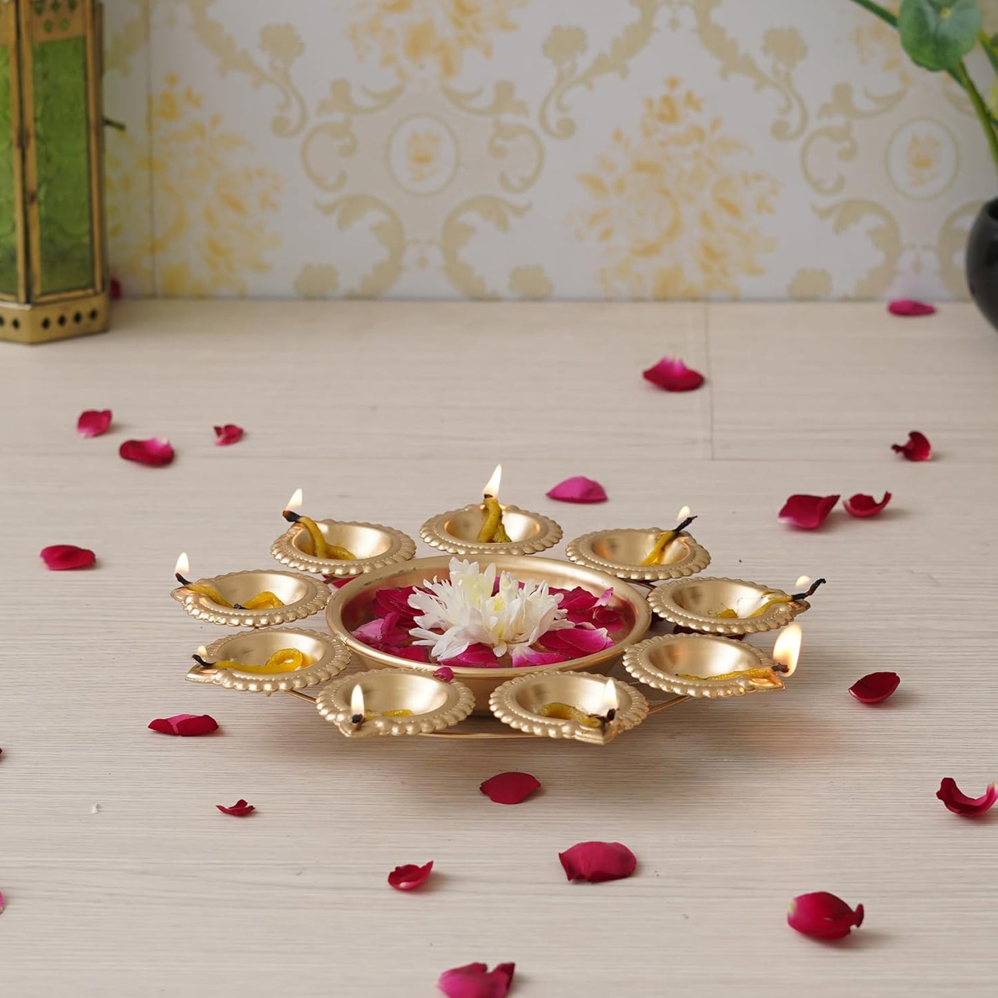 Webelkart Diya Shape Flower Decorative Urli Bowl for Home Decor Bowl for Floating Flowers and Tea Light Candles Home,Office and Table Decor| Diwali Decoration Items (Gold Polish)