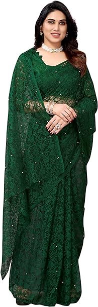 Yashika Womens Solid Net Saree With Blouse Piece