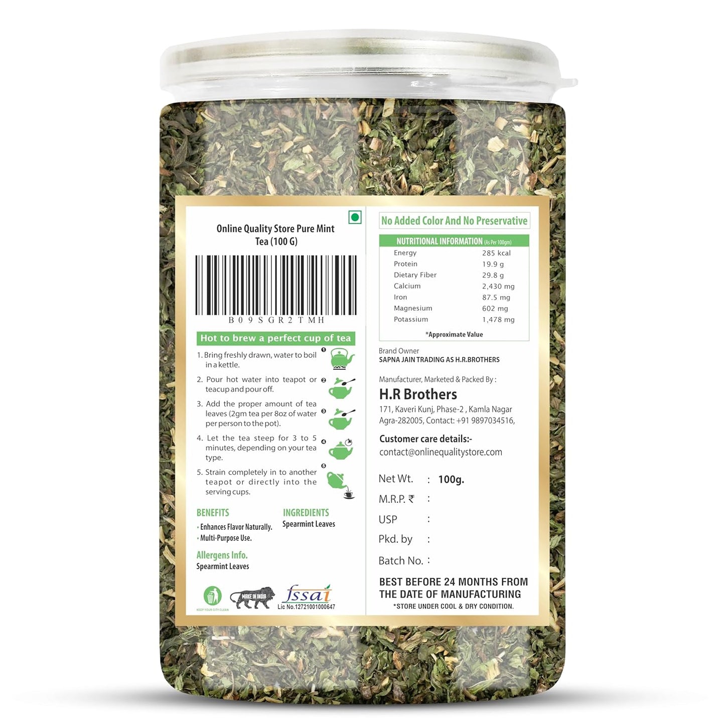 Online Quality Store Natural Mint Herbal Tea, 100 gm