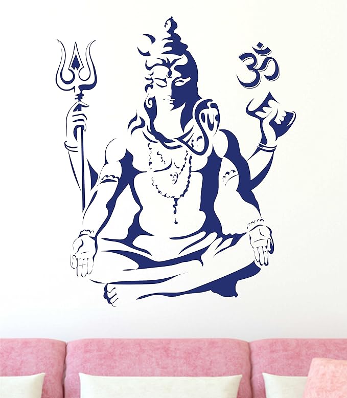 Decals Design PVC Vinyl Lord Shiva Om Meditating Wall Sticker For Home (50X70cm, Blue)