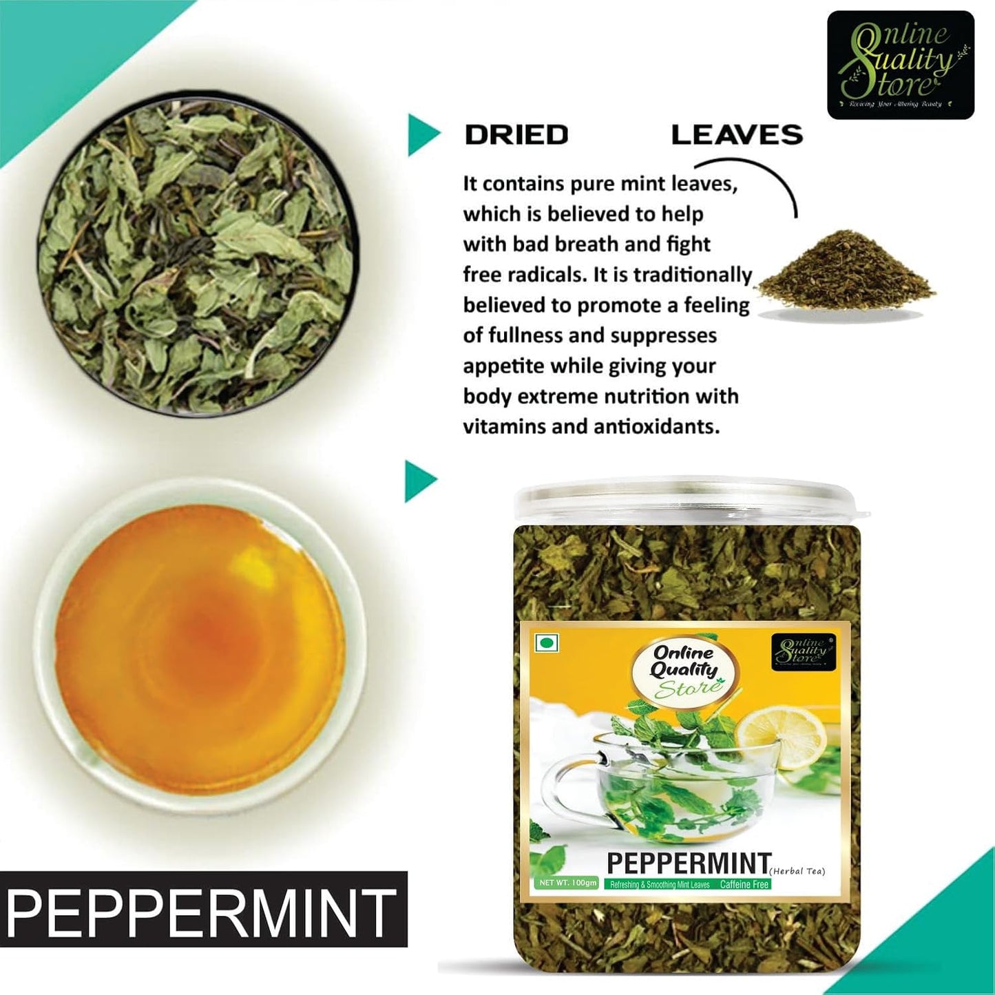 Online Quality Store Peppermint Tea, 100gm Loose Leaf | Peppermint Leaves Herbal Green Tea for Boost Immunity