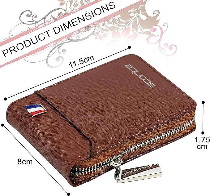 Storite PU Leather 9 Slot Vertical Card Holder Money Wallet Zipper Coin Purse for Men Women -Light Brown,