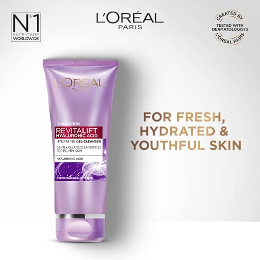 L’Oréal Paris Revitalift Gel Cleanser, Gentle Cleansing and Hydration, With Hyaluronic Acid, 100 ml