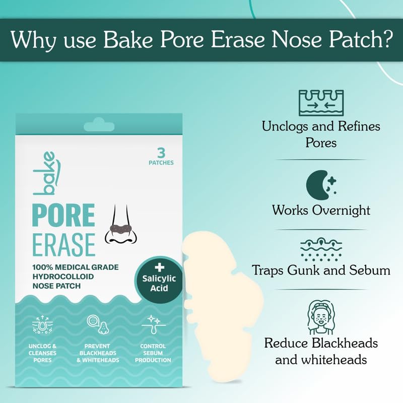 Bake 2% Salicylic Acid Nose Strips for Pore Cleansing & Blackheads Removal, 3 Strips
