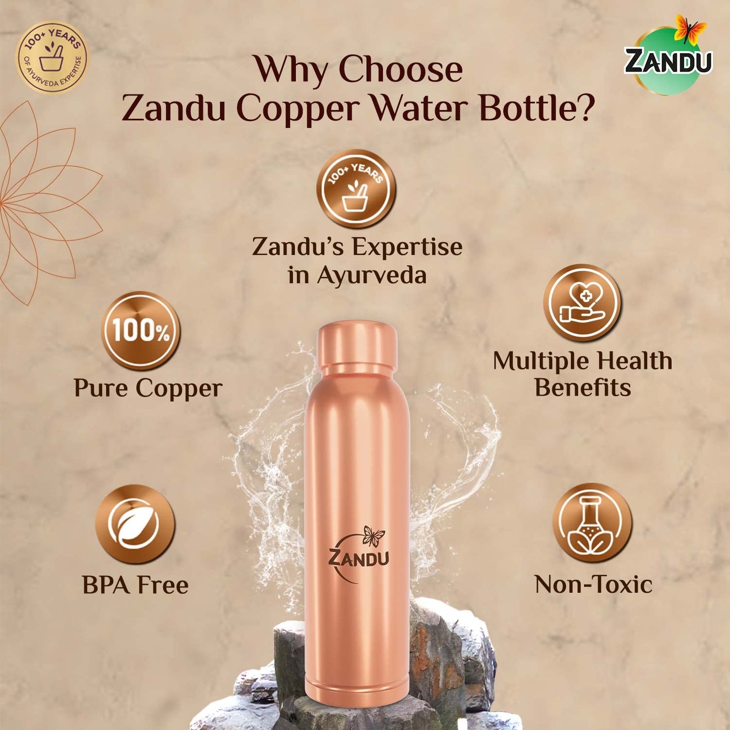 Zandu Copper Bottle 950 ml