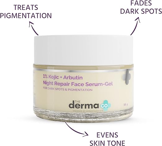 The Derma Co 1% Kojic + Arbutin Night Repair Face Serum-Gel for Dark Spots & Pigmentation - 50g