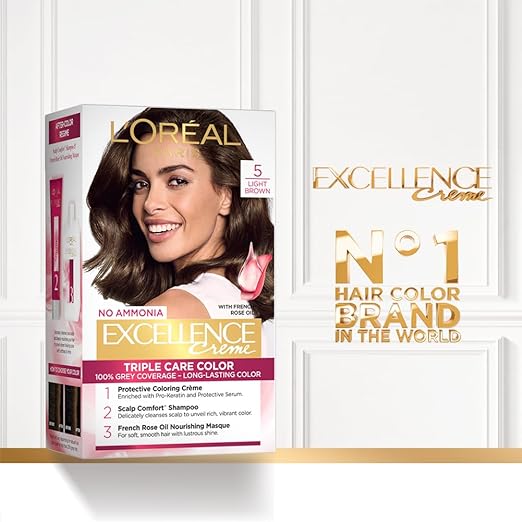 L'Oreal Paris Excellence Creme Hair Color, 5 Natural Brown, 72ml+100g