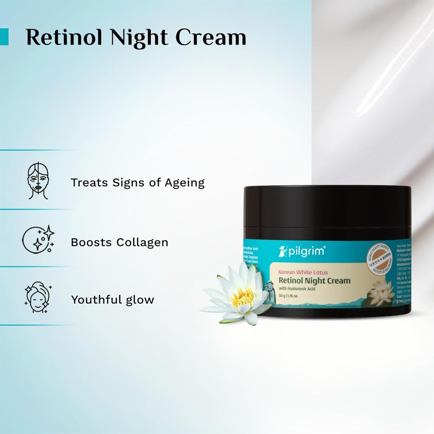 Pilgrim Korean Retinol Anti Aging Night Cream With Hyaluronic Acid & Vitamin C , 50gm