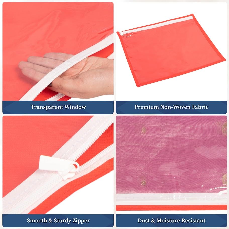 Homestrap Set of 24 Single Saree Covers | Transparent Top, Foldable & Zip Closure