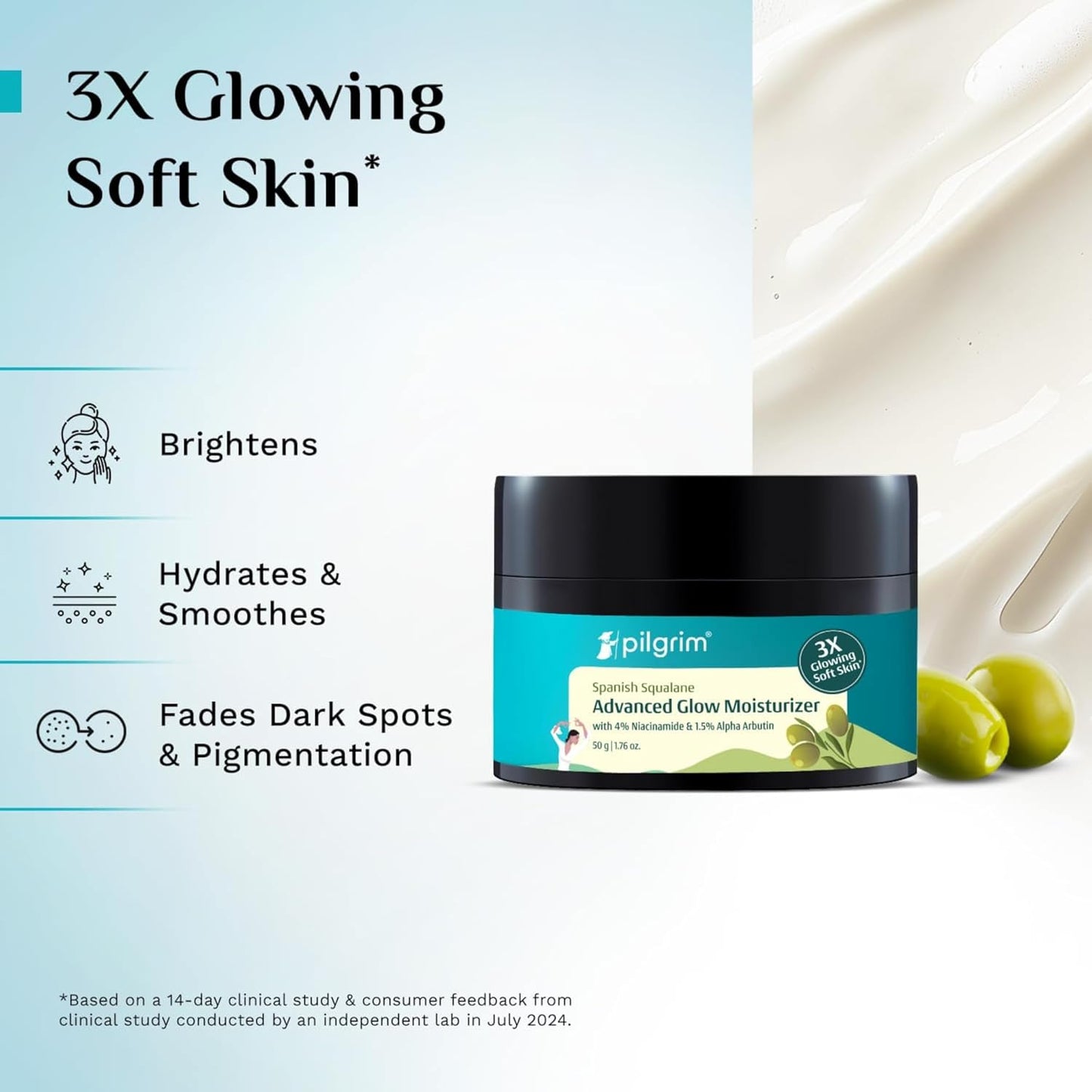 Pilgrim Squalane (Plant) Glow Moisturizer with Niacinamide & Vitamin C, 50 gm