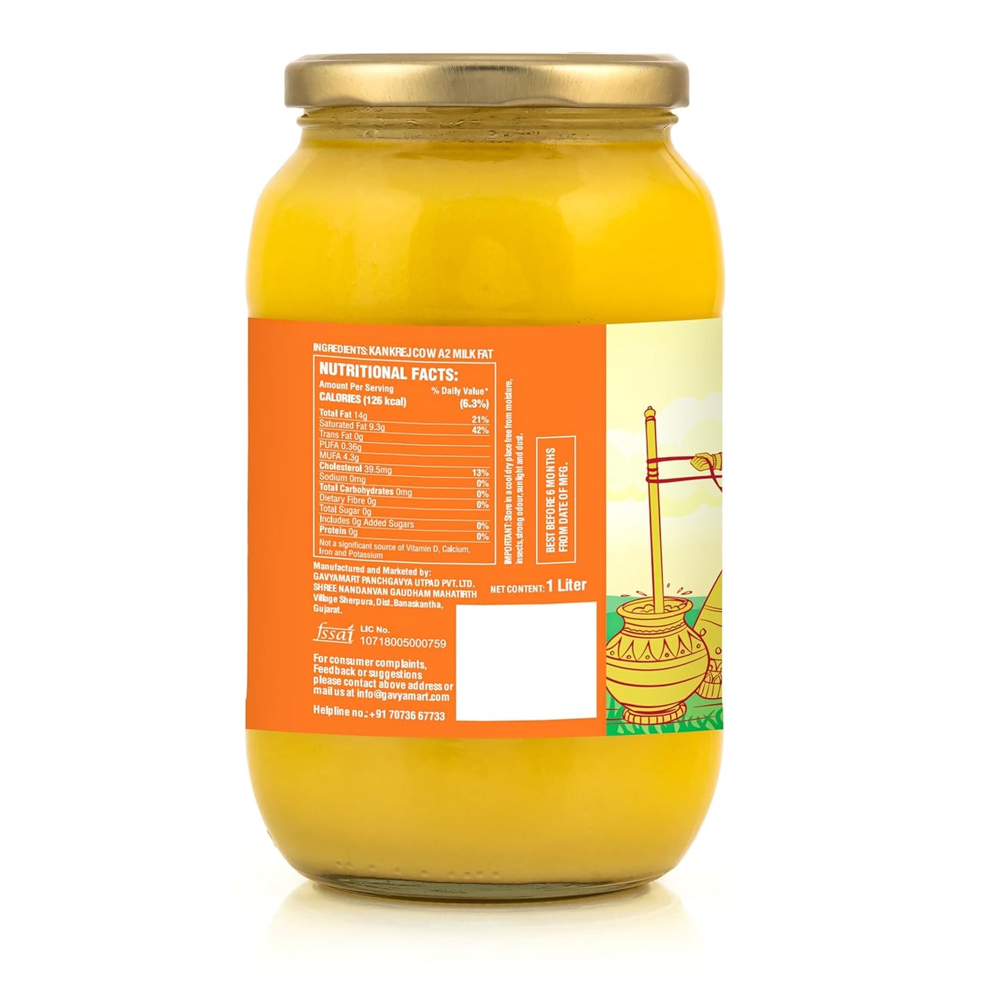 Gavyamart Ghee in Pantry, Pure Kankrej A2 Cow Desi Ghee , 1 L