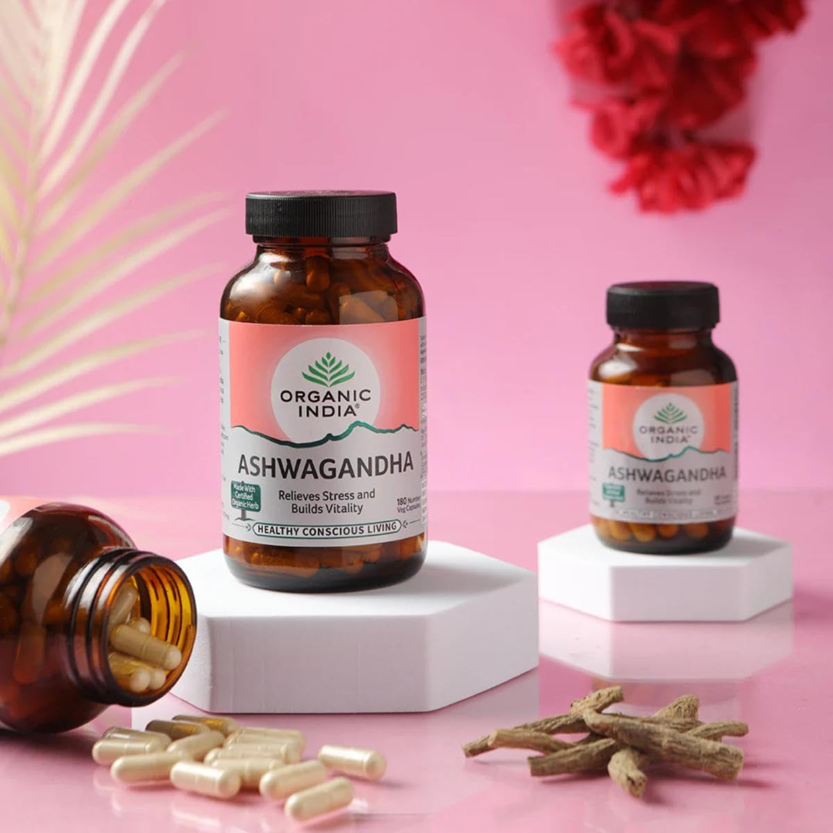 A TATA Product - Organic India Ashwagandha Capsules - 180 Veg Caps, Vitality & Relieves Stress, Naturally Boosts Energy & Stamina, Improves Immune System, GMP & NPOP Certified Organic