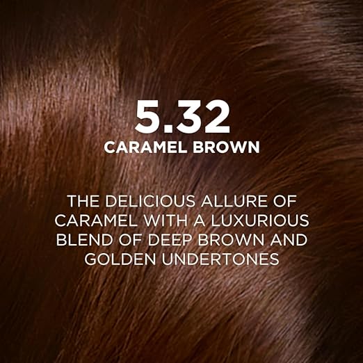 L'Oréal Paris Hair Colour, Radiant At-Home Hair Colour with up to 100% Grey Coverage, Excellence Creme, 5.32 Caramel Brown, 72ml+100g