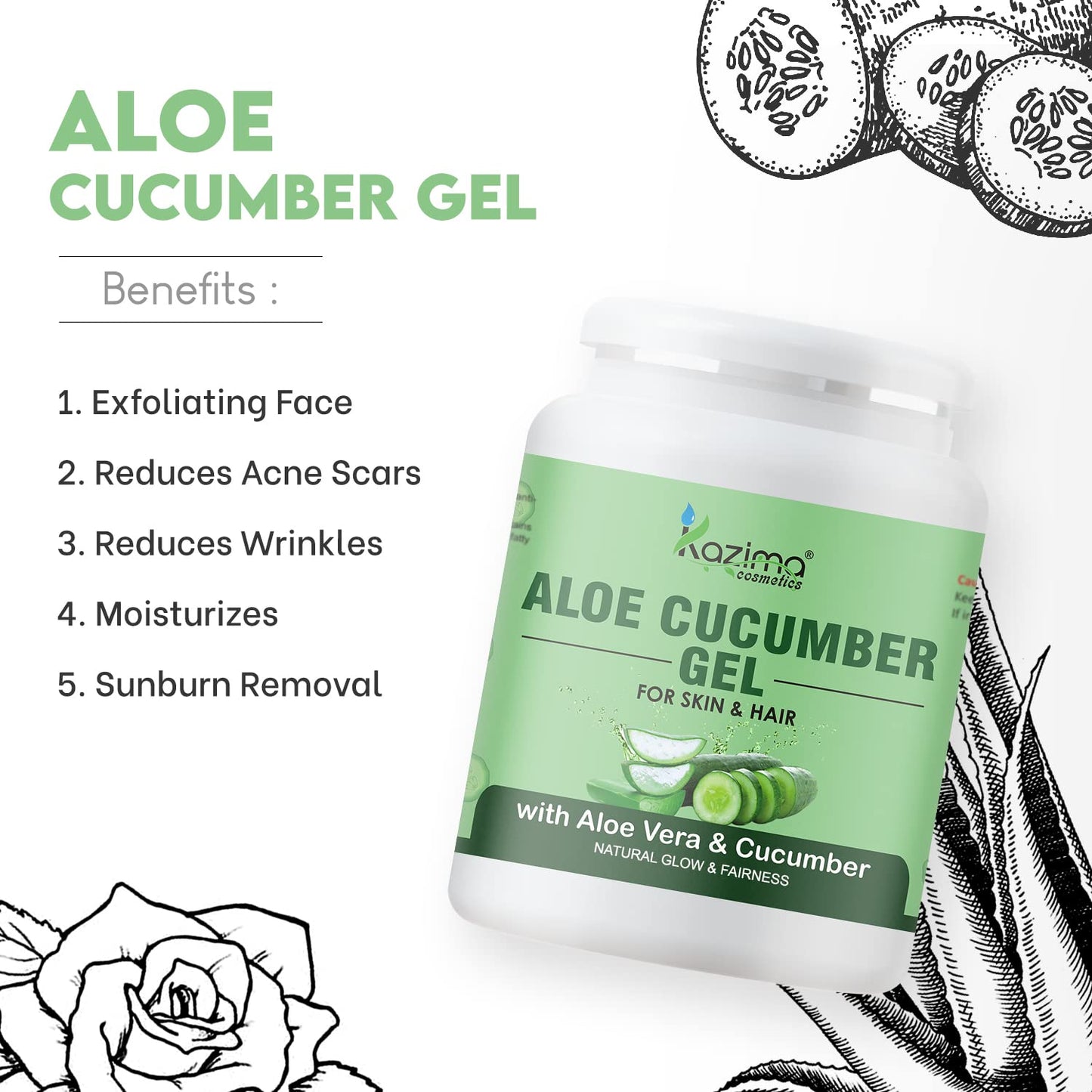 KAZIMA Aloe Cucumber Gel for Face and Body, 1kg