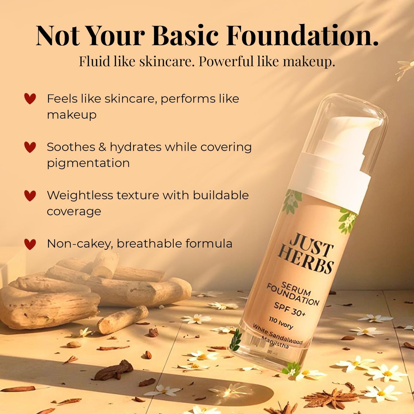 Just Herbs Serum Foundation SPF 30+, 30 ml, IVORY