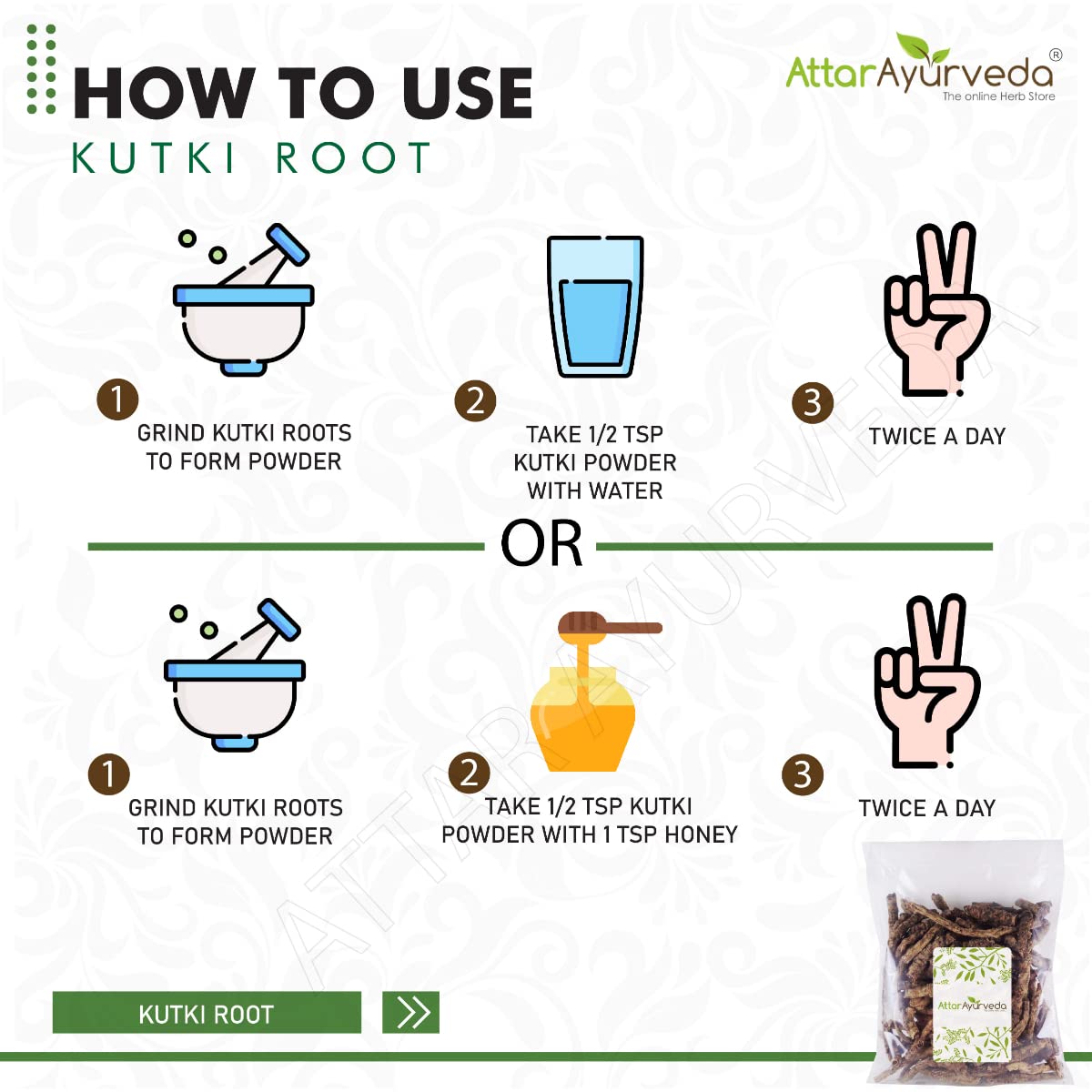 Attar Ayurveda Pure Kutki root for Liver - Katuki - Picrorhiza Kurroa (100 grams) | Preservative-free , Chemcial- free