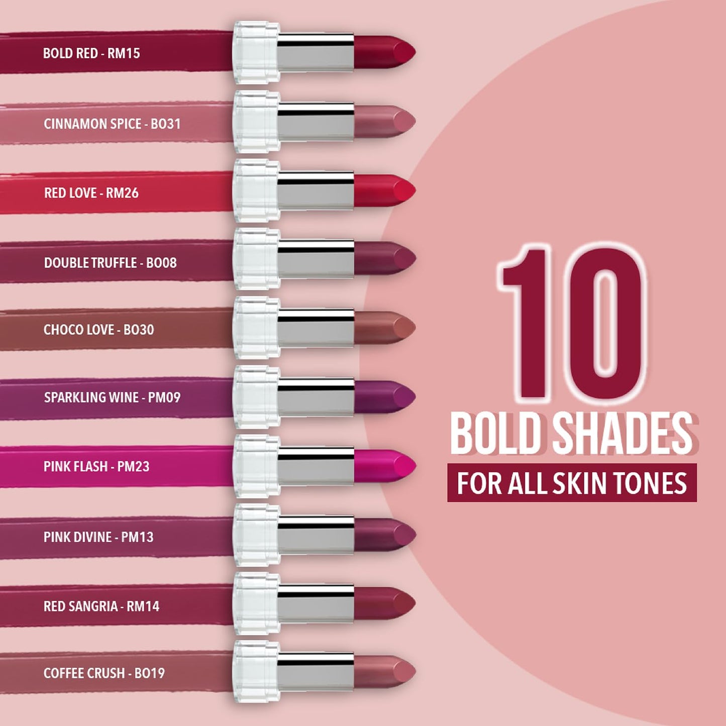 Blue Heaven Matte Love Mini Lipsticks pack of 10, Soft-Matte Finish, 13 gm