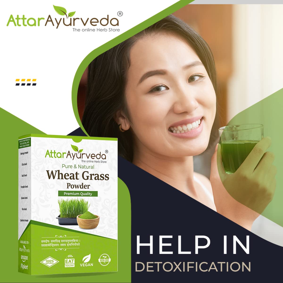 Attar Ayurveda 100% Natural Wheat Grass Powder (100 Gram) | Pure, Preservative free, Non-GMO