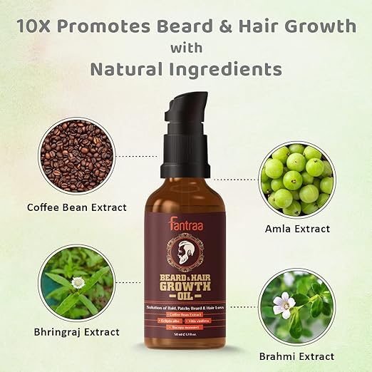 Fantraa Beard and Hair Growth Oil for Men - 50 ml - More Beard Growth with Coffee Bean Extract - 100% Natural