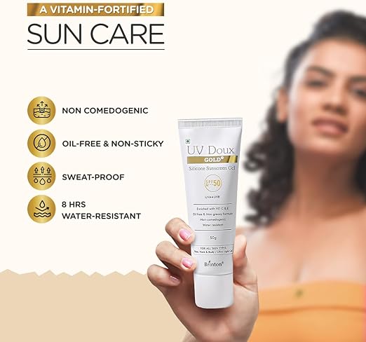 Brinton UV Doux GOLD Silicone Sunscreen Gel SPF 50 PA+++ UVA+UVB 50gm