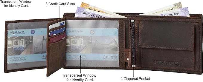 URBAN FOREST Zeus RFID Blocking Leather Wallet for Men, Vintage Brown