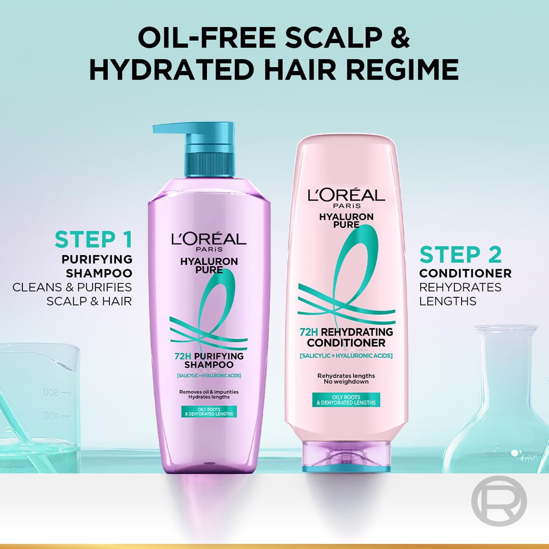 L'OREAL PARIS Unscented Hyaluron Pure 72H Rehydrating Conditioner, 340 ml