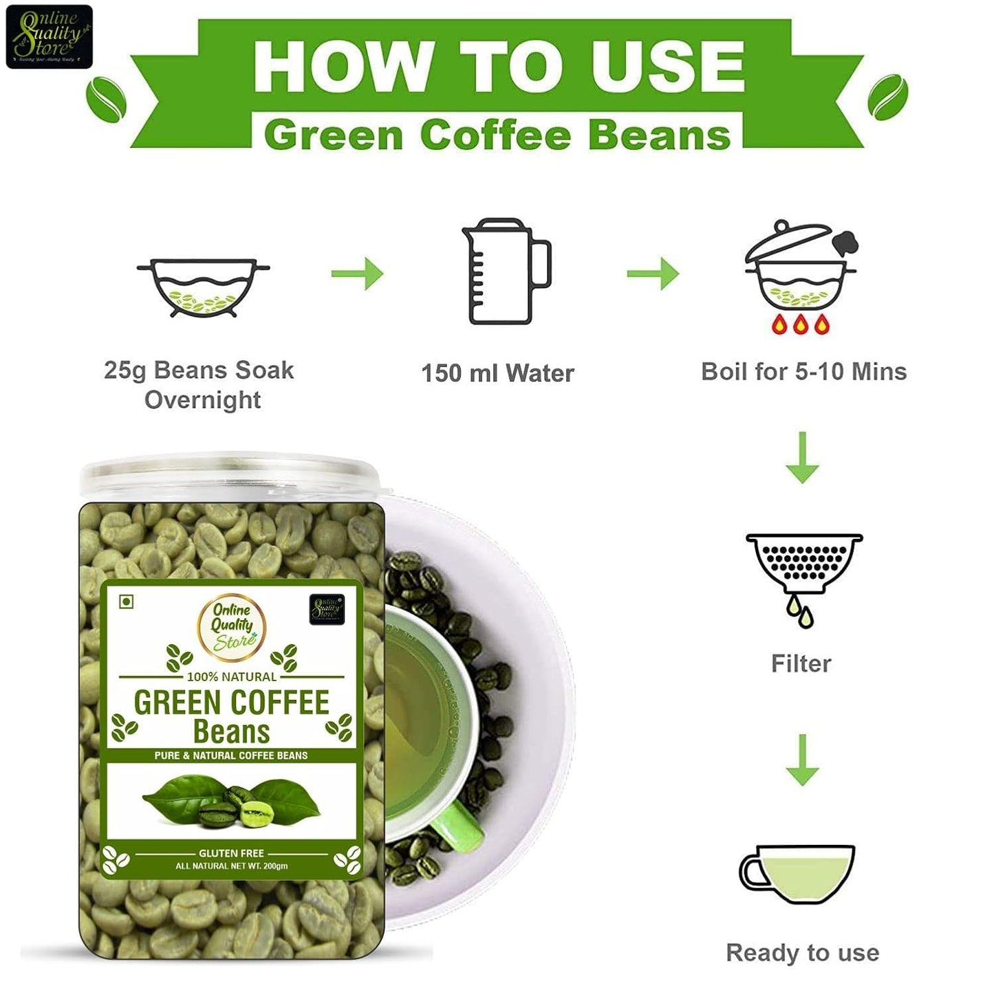Online Quality Store Green Coffee Beans - 300 gm, Weight Loss Management
