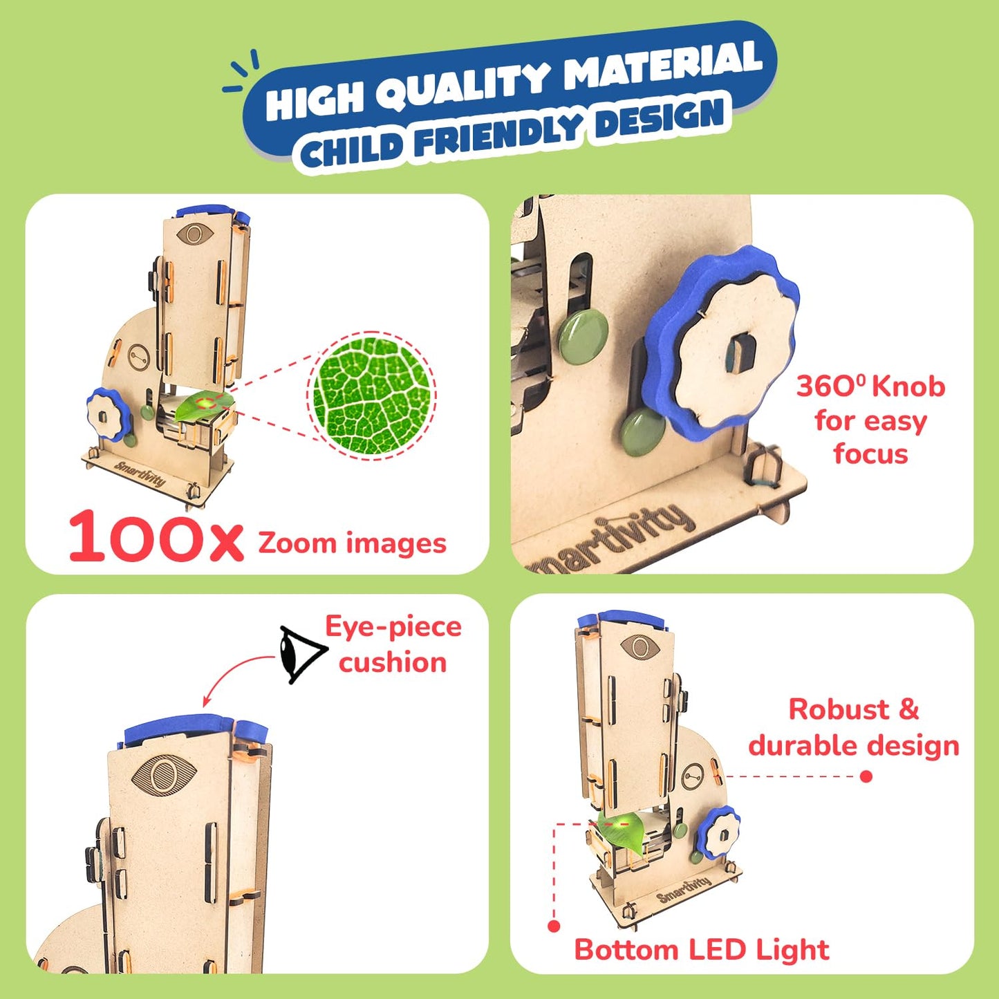 Smartivity Microscope 100x Zoom Toy for Kids Age 8-10-12-14 Years Old