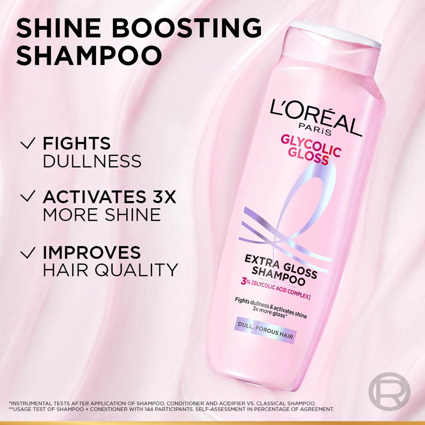 Loreal Paris Glycolic Gloss Shine Boosting Shampoo, 3% Glycolic Acid, 800 ml