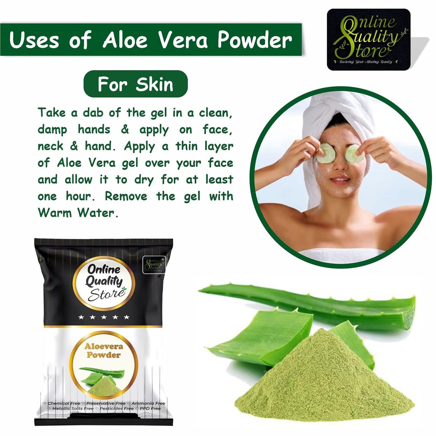 Online Quality Store Herbal Powder Combo (Aloe Vera)-100g |aloe vera powder for hair face |hair straightener |natural hair pack powder