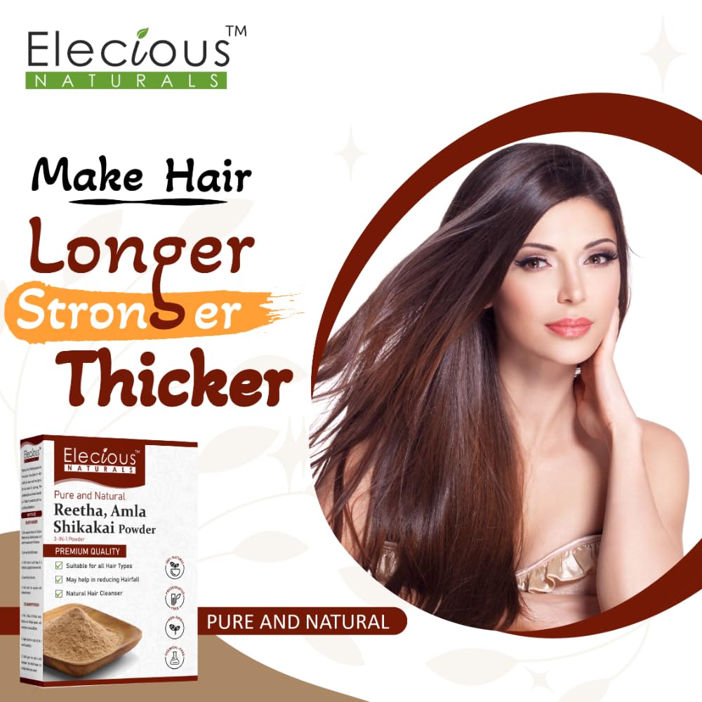 Elecious Pure Amla, Reetha, Shikakai Powder for Hair, 200 gm