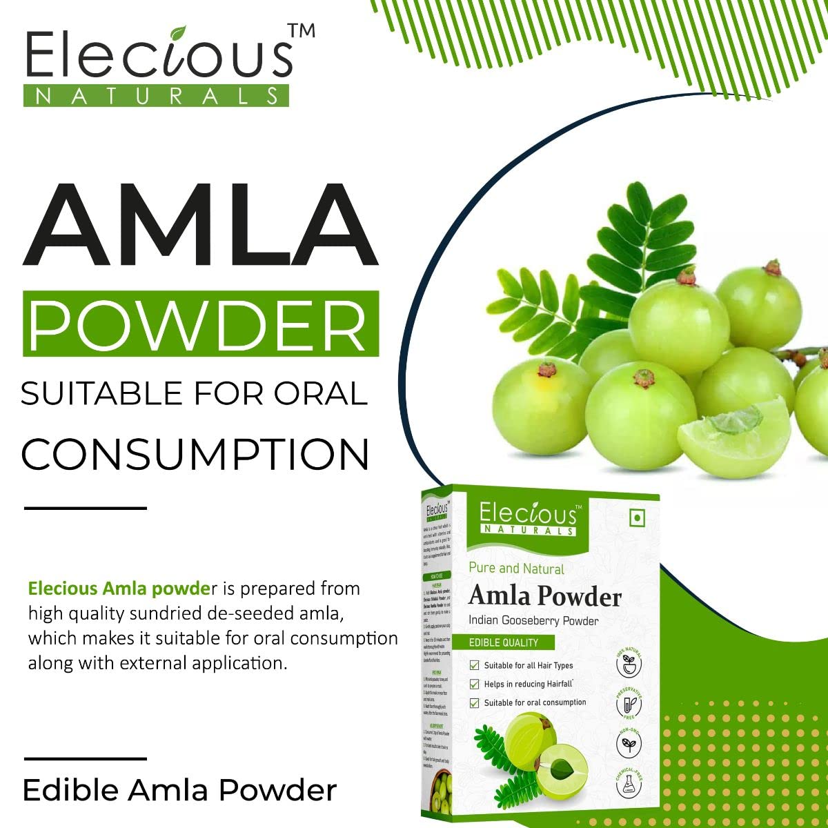 Elecious Naturals Amla Powder for Hair Growth, 250 gm