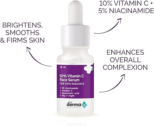 The Derma Co 10% Vitamin C Face Serum with Vitamin C, 5% Niacinamide & Hyaluronic Acid for Skin Radiance - 10ml