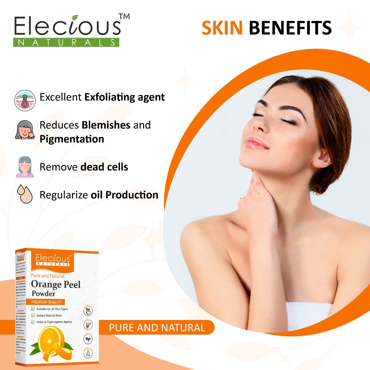 Elecious Orange Peel Powder For Skin and Face, 200 gm