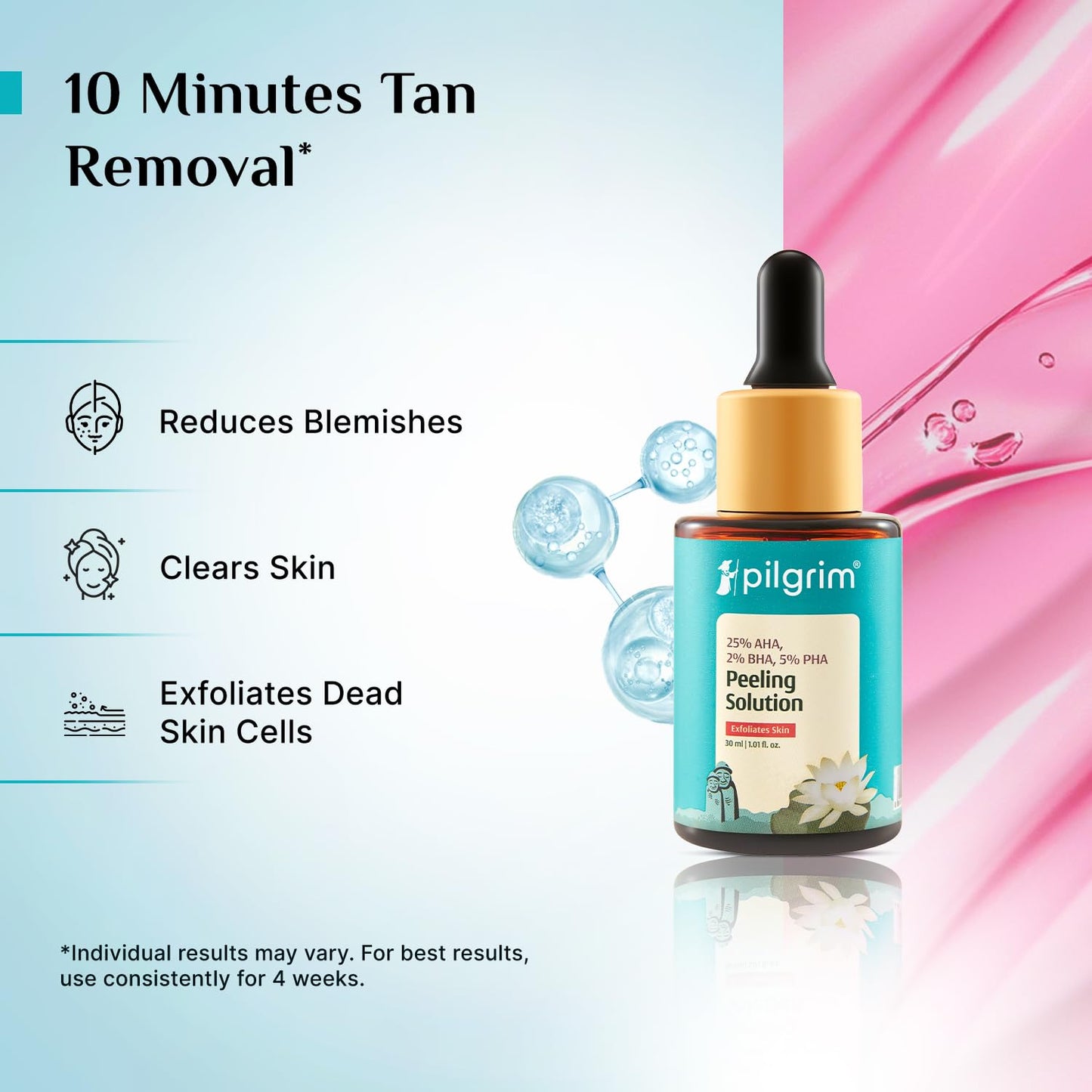 Pilgrim 25% AHA + 2% BHA + 5% PHA Peeling Solution 30ml For Face & Body |10-Minute Facial At Home