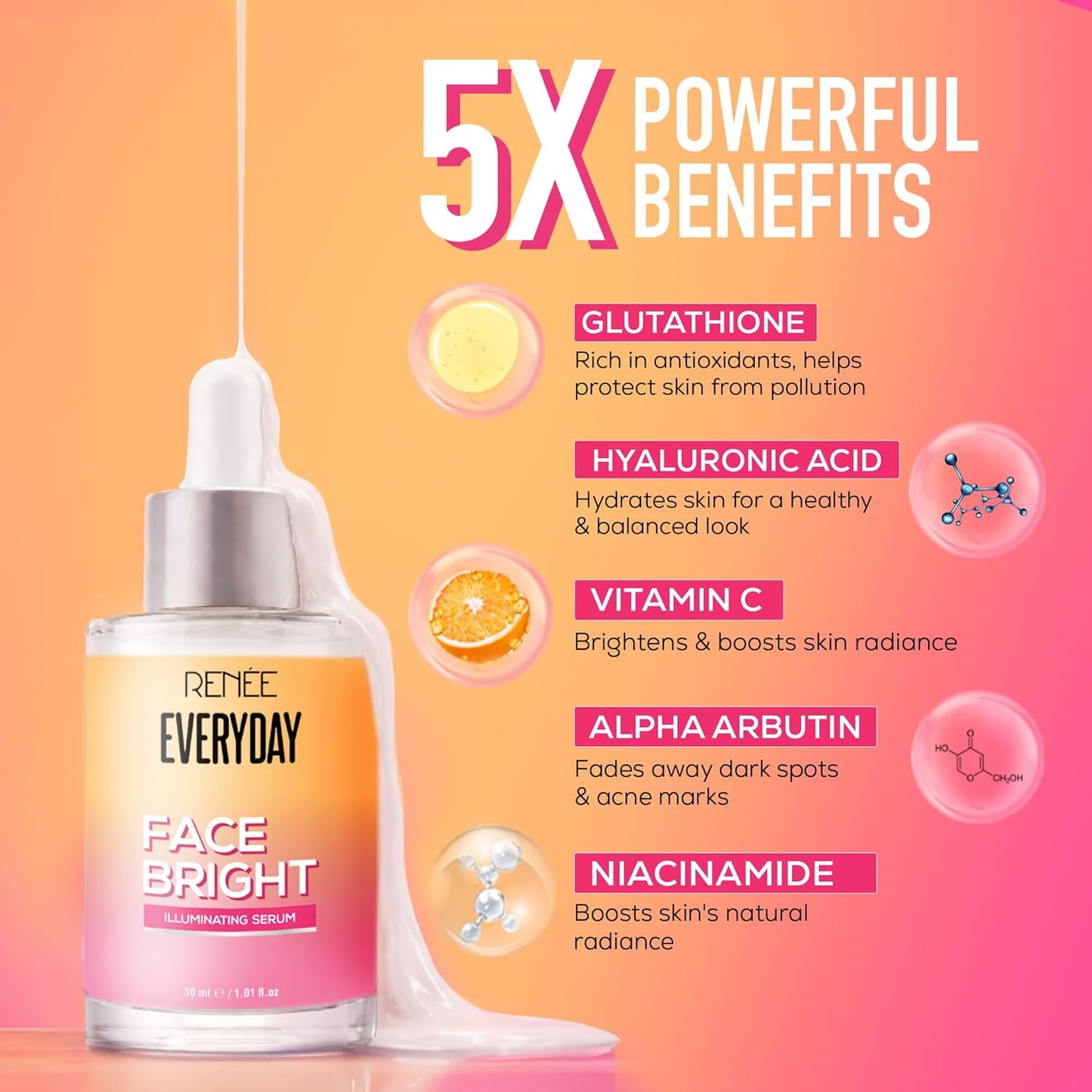 Renee Everyday Face Bright Illuminating Face Serum, 30 ml