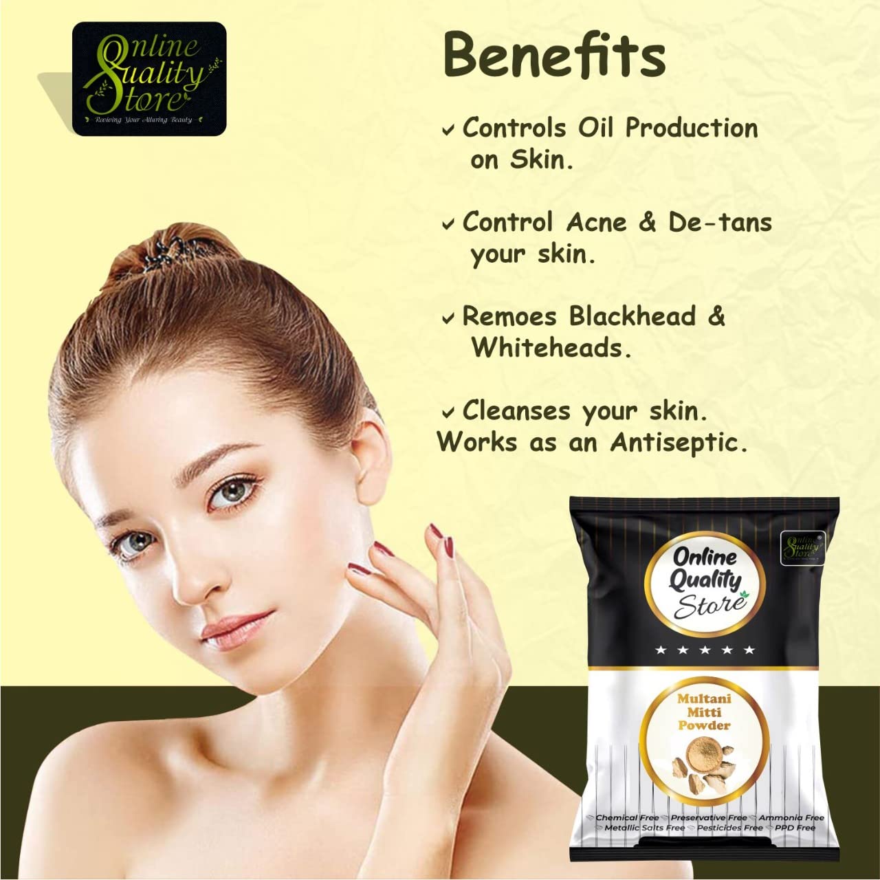 Online Quality Store herbal powder combo for hair and face -100g |Natural Multani Mitti powder for Face Pack