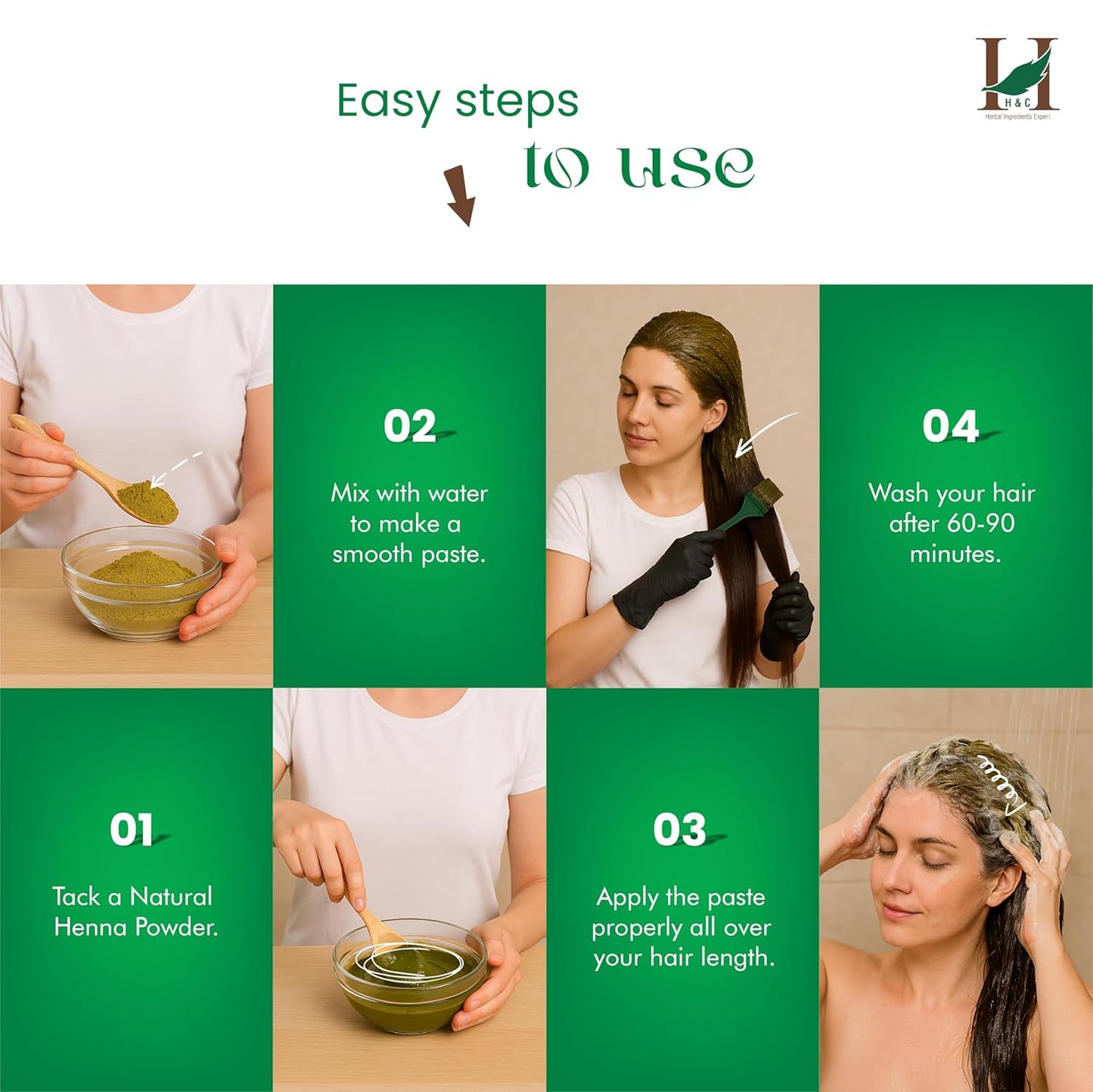 H&C Herbal Ingredients Expert Natural Henna Powder for Hair Color,  227 gm