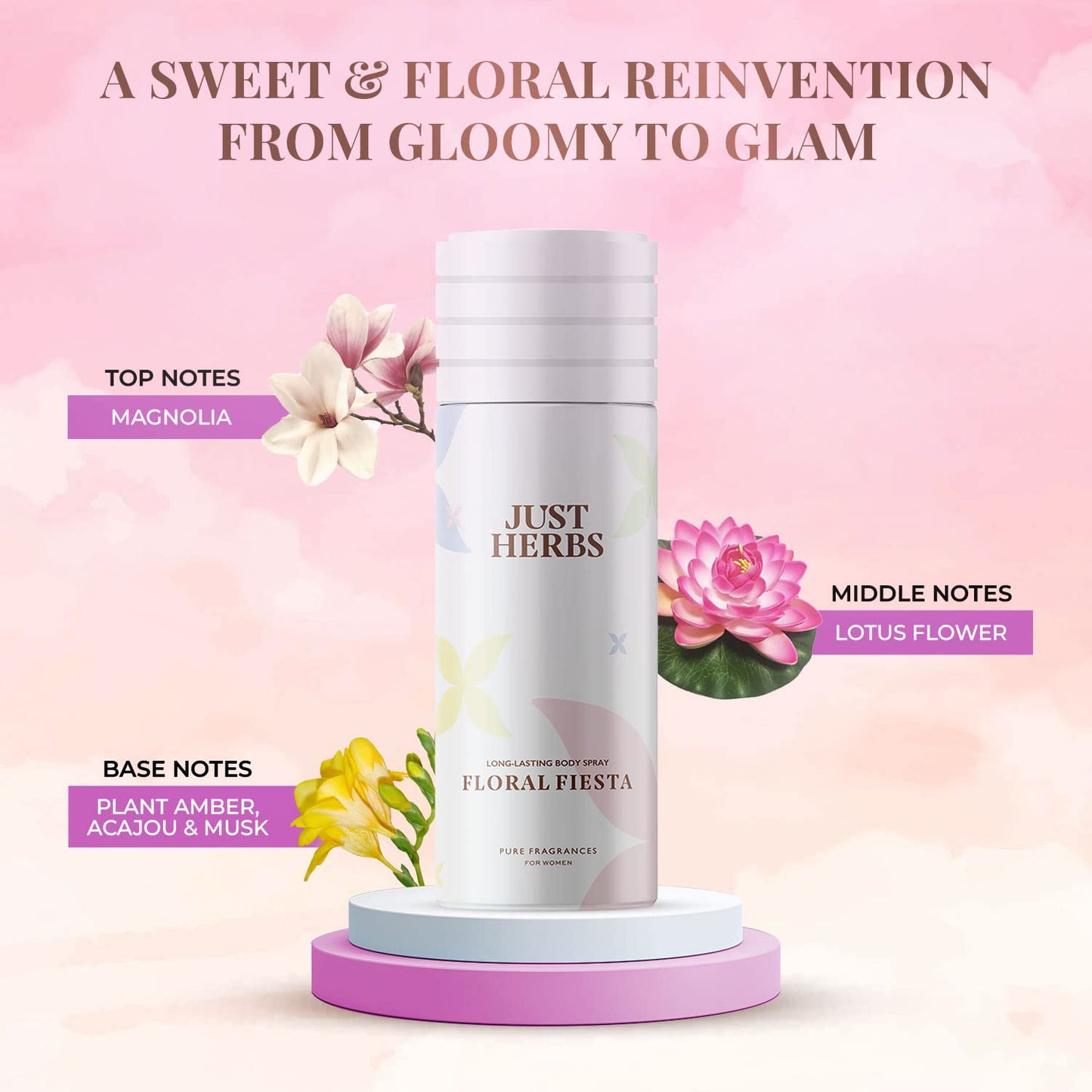 Just Herbs Long Lasting, Refreshing Body Spray 150 ml, Amber Wood