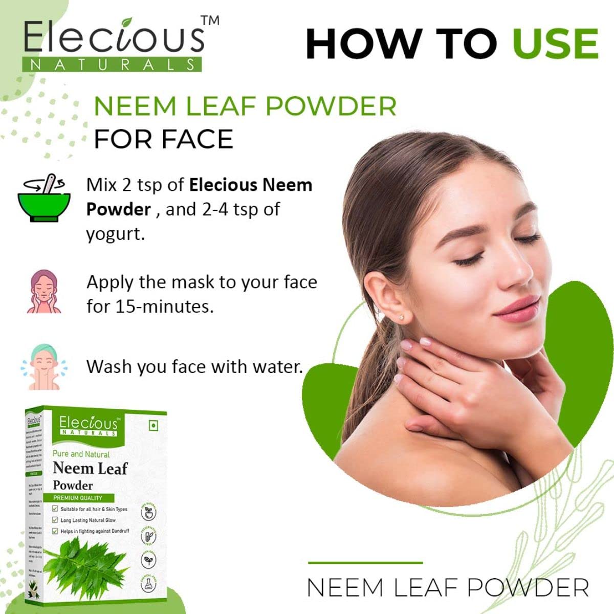 Elecious 100% Neem Powder for Face Pack, 200 gm