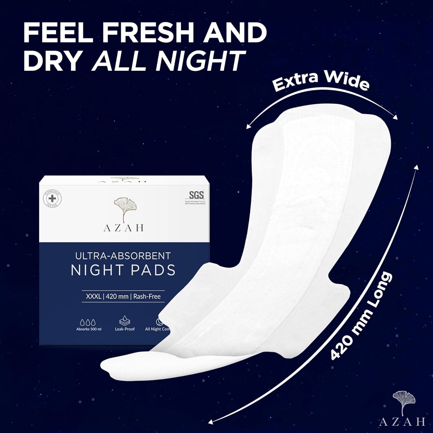 Azah XXXL Sanitary Napkins for Women [Pack of 12] | Extra Large Night Pads | Cottony Soft Sanitary Pads for Women | XXXL Pads for Womens | Leak Proof for Overnight Protection | Extra Long & Wide Back