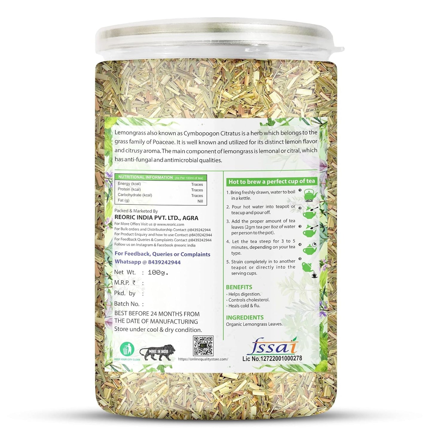 BRALCON Hibiscus Flower Tea,Butterfly Pea Flower Tea,Chamomile Flower Tea,Lemongrass Tea-400G(100G X 4 Pack)|Organic Herbal Tea Combo Pack-Caffeine Free In Seperate Packaging, 400 Gm