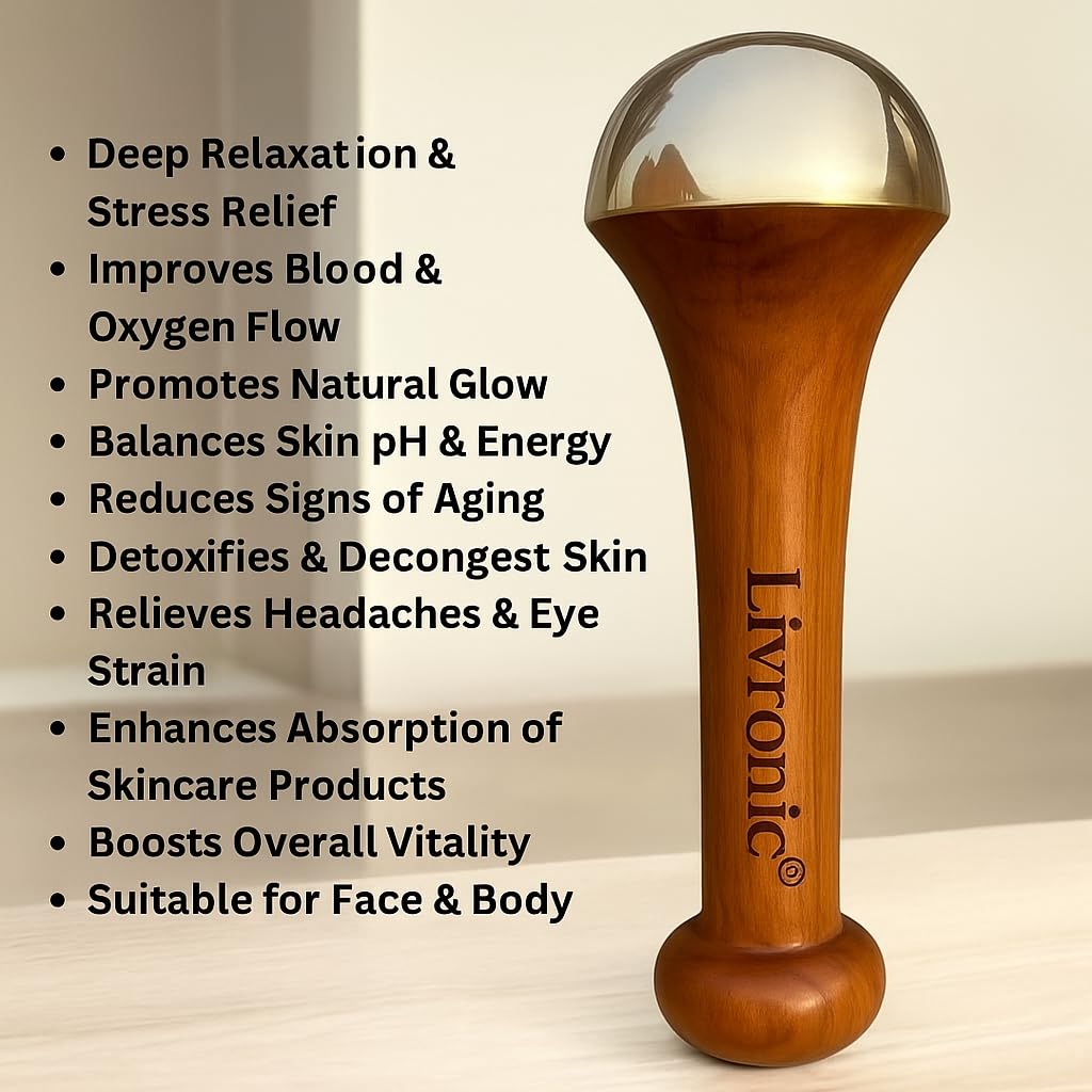 Livronic Kansa Wand Massager with Teak Wooden Handle, 4.5 cm Bronze Cup